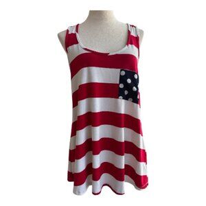 mon ami USA Red White Blue Striped Tank Top - Women's M (2543-1)